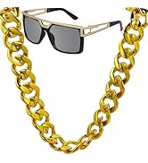 ONUPGO Hip Hop Costume Jewelry Kit, 80s 90s Outfit for Men Women, Rapper Accessories with Fake Go...