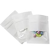 PABCK 100 Pack (Inner Size 2.36x2.36 inch) White Kraft Paper Resealable Bags with Clear Window He...