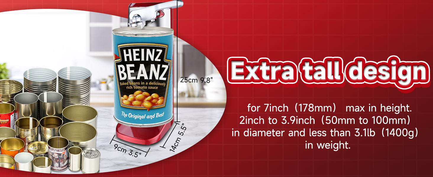 YYGY-NK-0729 Ideal for Tall & Heavy Cans: Handles cans up to 3.1lbs and 7 inches tall with ease.