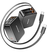 SUPERONE 62W Retractable Wall Charger with Dual USB C & Apple Cables | 3-Port USB Charger Block, ...