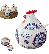 XIEFFICH 13.5 Oz Salt Cellar With Lid and Spoon (Blue)- Ceramic Chicken Spice Jars for Salt, Suga...