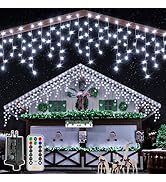 Ollny Icicle Lights for Outside 400LED 32FT, Cool White Christmas Light with Remote 8Modes Timers...