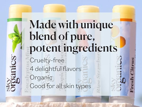 Sky Organics Organic Beeswax Lip Balms are made with a unique blend of pure, potent ingredients