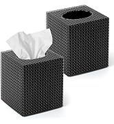 2 Pack Black Tissue Box Cover, Square Modern Facial Acrylic Tissue Holder, Decorative Cube Napkin...