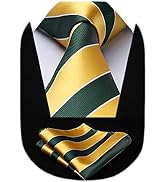 HISDERN Stripe Tie Mens Ties with Pocket Square Set Classic 3.4'' Silk Formal Necktie Handkerchie...