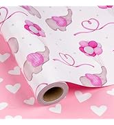 Flyhill Pink Adorable Elephant Baby Shower Wrapping Paper-Reversible Girly Baby Balloon & Love He...