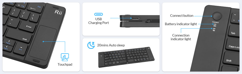 Rii RK808 Foldable Bluetooth Keyboard with Touchpad