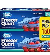 Quart Freezer Bags - 150 Count, Resealable Plastic Freezer Containers - Reusable Double Zipper Po...