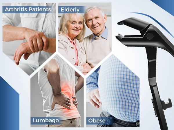 Collage showing various health conditions and a mobility aid. Includes images of joint pain, back pain, and a walking cane with an ergonomic handle.