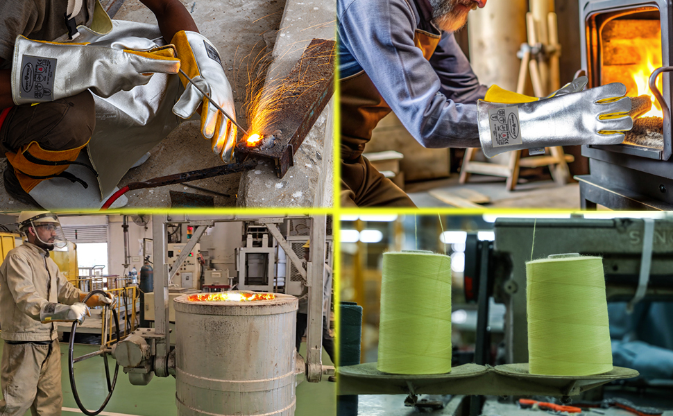 high temp gloves , fireproof protection, high heat resistance , welding, woodstoves, metalworking