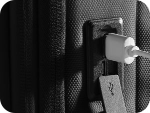 USB A and C charging port backpack