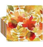 JarThenaAMCS 100Pcs Fall Guest Napkins Autumn Maple Leaf Football Disposable Paper Napkin Decorat...