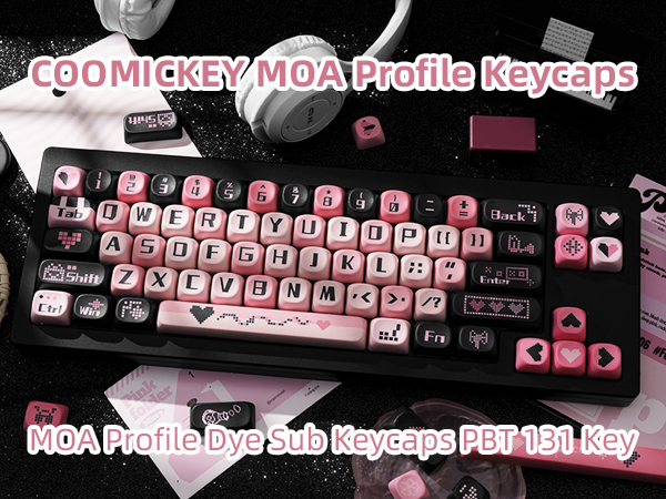 PBT Keycaps Dye-Sublimation Black and Pink MOA Profile Custom Cute Keycaps