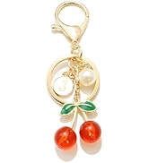 LVYOUME Cherry Keychain with Bag Charm, Resin & Metal Cute Girly Key Chains for Women, Cherry Pur...