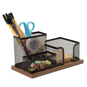 Antique Wood & Mesh Pen Holder Office Supplies