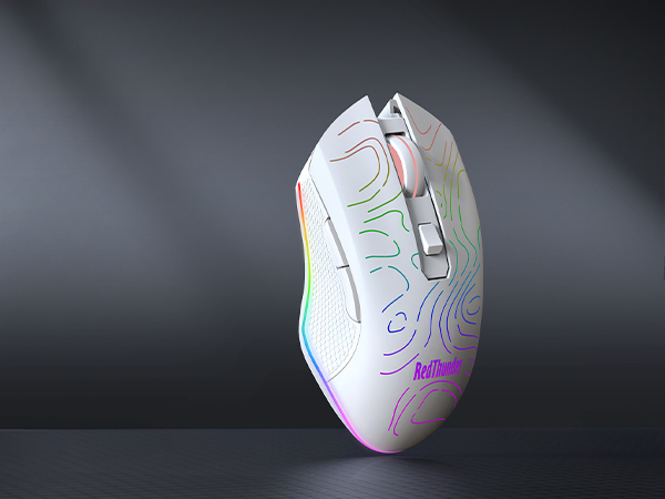 Text reads 'Image 3'. White gaming mouse with RGB lighting and abstract line design pattern on a dark background.