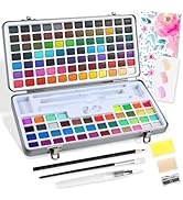 128 Colors Watercolor Paint Set, Including 84 Regular, 36 Metallic, and 8 Fluorescent Colors,Trav...