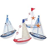 NUOBESTY 4pcs Mini Sailboat Decorations: Wooden Sailing Boat Model for Beach Nautical Home Tablet...