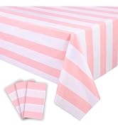 Kesfey 3 Packs Pink and White Vertical Striped Tablecloth 54 x 108 Inch Pink Stripe Table Cloths ...