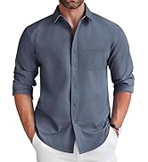 COOFANDY Men's Long Sleeve Button Down Shirt Wrinkle Free Untucked Dress Shirt Casual Denim Shirt