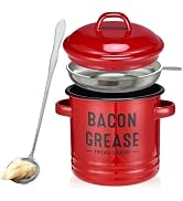 ONEARF Bacon Grease Container with Strainer - Large 46OZ Red Kitchen Oil Storage Can, Food Saver ...