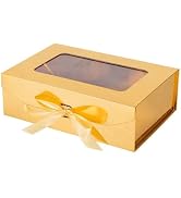PLINJOY Gold Gift Box for Presents with Ribbon 10.8x7.5x3.5 Inches Clear Gift Box with Window Mag...