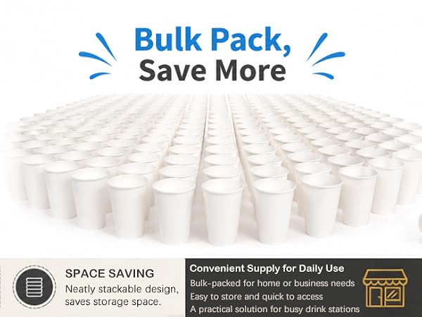 12 oz Disposable Paper Coffee Cups, 100 Count – Leak-Resistant White Cups for Hot & Cold Drinks