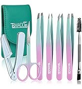 TsMADDTs Eyebrow Tweezer Set, 7 Pcs Tweezers Set for Women, Precision Tweezer for Eyebrows with C...