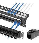 Tecmojo UL Listed 24-Port Cat6A UTP Patch Panel with Lnline Keystone Couplers, 10G Pass-Thru, 19-...