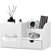 Leather Nightstand Organizer with Tissue Holder,White Square Tissue Box Cover with Organizer, Dec...