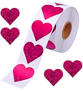 1.5" Glitter Pink Heart Stickers Valentines Day, Large Heart Labels Valentines Decor 500 per Roll...