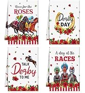 VISSTREE Derby Horse Racing Kitchen Towels, 4 PCS Red Rose Kentucky Hand Towel, Microfiber Derby ...