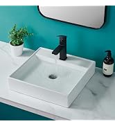 Bathroom Vessel Sink Rectangle,VALISY 17"x17" Above Counter Sink White Square Wall Mounted Hung F...