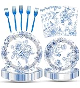 PACK OF 100 BLUE & WHITE FLORAL PARTY SUPPLIES