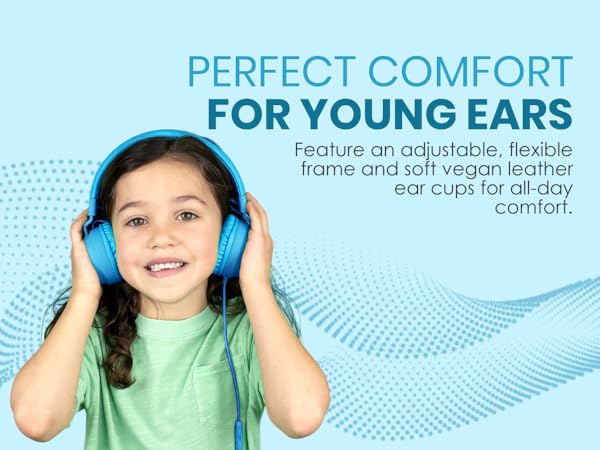 Child-safe headphones with 85dB max volume lightweight frame noise-induced hearing loss prevention
