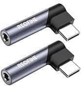 REOFINE Right Angle USB C to 3.5mm Audio Adapter 2PACK, Type USB C to Headphone Jack Dongle Aux A...