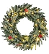 Goplus 24 Inch Pre-Lit Christmas Wreath, Battery Operated Lighted Artificial Winter Xmas Wreaths ...