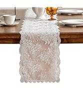OUZHUHUI Lace Table Runner, White Embroidered Floral Design, 35.5 x 53 inch (White, 13.8X79 Inches)