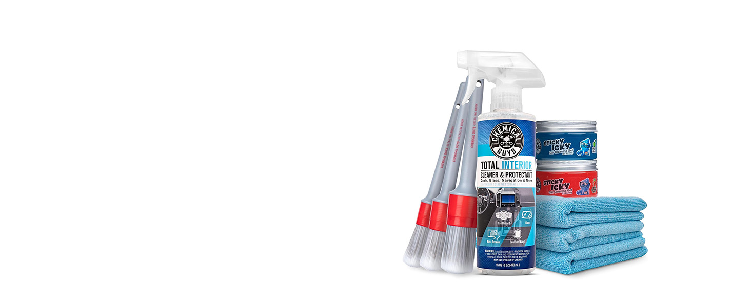 Sticky Icky Cleaning Gel kit and microfiber towels for deep interior detailing.