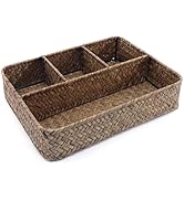 Wicker Baskets 4-Section Tea Bag/Sugar Packet Holder,Seagrass Woven Compartment Organizer,Storage...