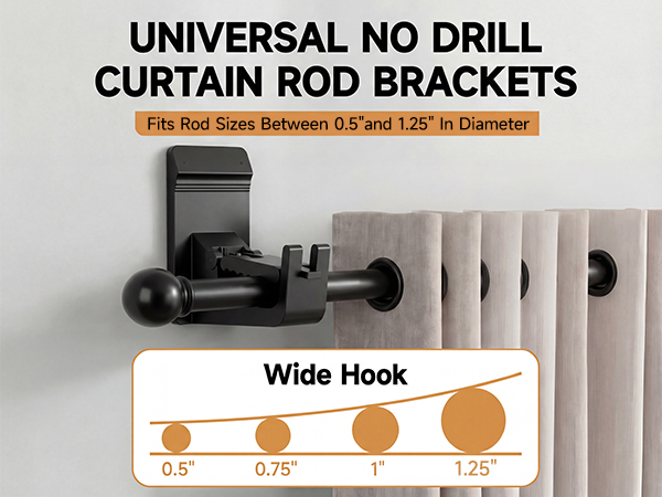 UNIVERSAL NO DRILL CURTAIN ROD BRACKETS