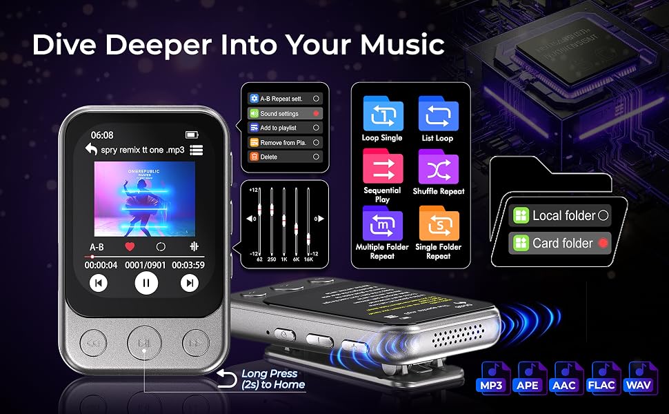 Clip-On MP3 Player with Bluetooth for Running, Jogging, Cycling, Gym, Travel, Outdoor Activities OTG