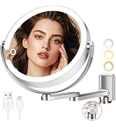 MOMOKUBA Wall Mounted Makeup Mirror, Aluminum Alloy Magnifying Mirror with Light 20X/1X Double-Si...