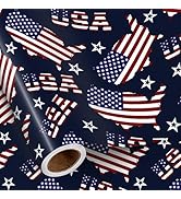 RUSPEPA Patriotic Wrapping Paper Roll for Boys Girls, Mini Roll, American Flag Map and Stars Desi...