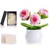 ZHIYUXI Pink Crochet Flowers Artifical Crocheted Blue Eternal Rose Desk Decor Gifts for Women Han...