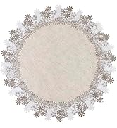 Winotic Natural Neutral Earth Tones Beige Floral Lace Round 23” placemats Doily Table Topper Dres...