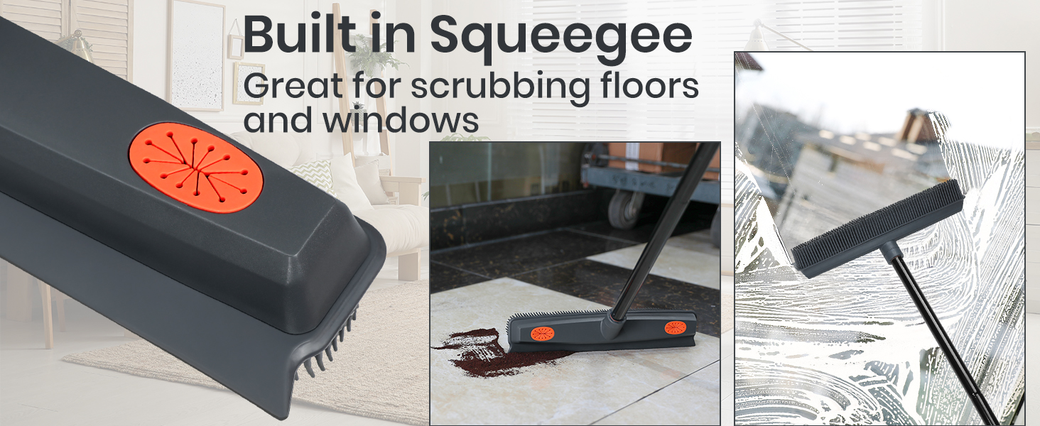 rubber broom with squeegee push broom indoor for hard floor