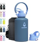 avodvo 64 oz Water Bottle with 2 Lids (2-in-1 Straw & Spout Lid, Magnetic Lid), Insulated Water B...