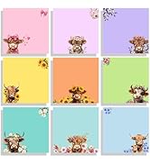 9 Pads Highland Cow Sticky Notes Set, Cute Self-Stick Notepads, Super Adhesive Memo Pads Note Car...