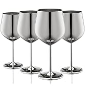 WOTOR Stainless Steel Wine Glasses Set of 4, 18oz Unbreakable Metal Wine Glass, Fancy, Unique Win...